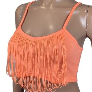 3/$20 Topshop Fringe Crop Top Orange Cami Bandeau Festival Sleeveless Tank